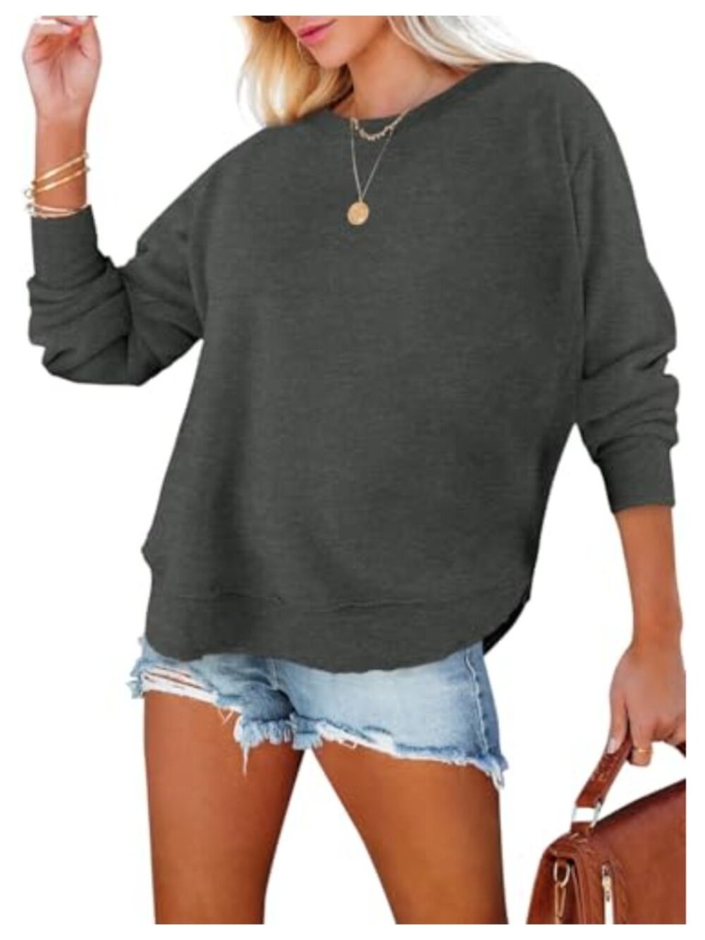 Women's Long Sleeve Crew Neck Sweatshirt Cotton Polyester Pullover